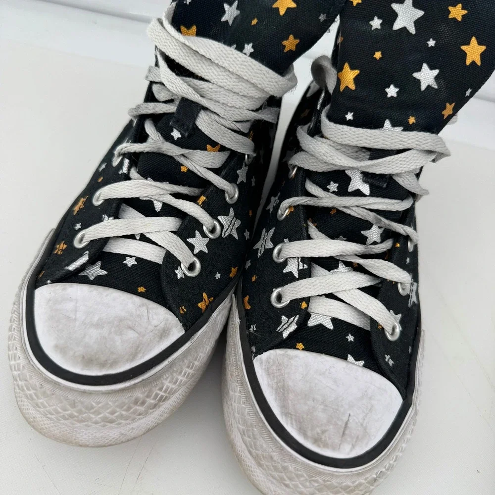 Converse Chuck Taylor Platform High Top Youth 4 Black Metallic Stars A05528C